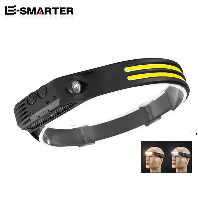 USB Rechargeable Head Torch Induction Headlamp COB LED Sensor Head Lamp Built-in Battery Flashlight 5 Lighting Modes Headlight