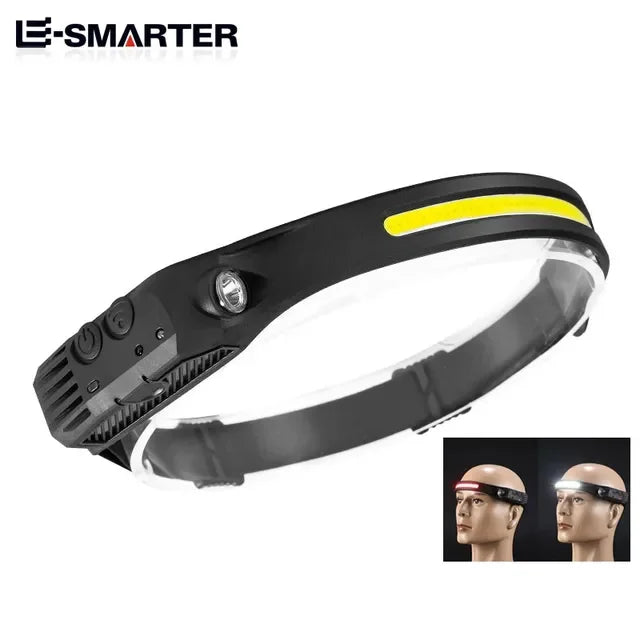 USB Rechargeable Head Torch Induction Headlamp COB LED Sensor Head Lamp Built-in Battery Flashlight 5 Lighting Modes Headlight