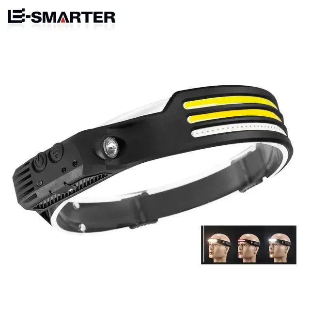 USB Rechargeable Head Torch Induction Headlamp COB LED Sensor Head Lamp Built-in Battery Flashlight 5 Lighting Modes Headlight